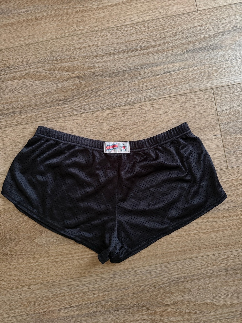 Black Soffe mesh athletic mini shorts